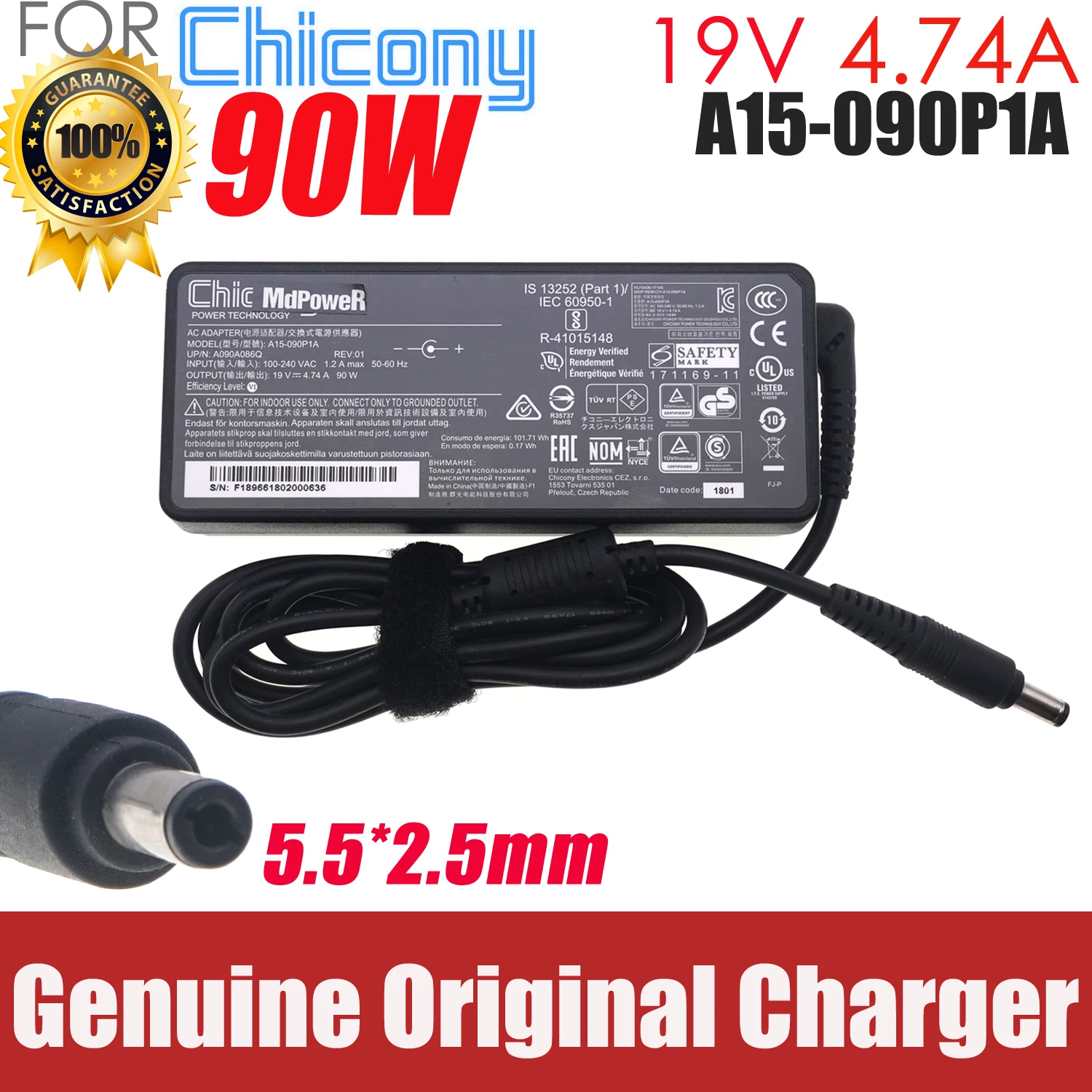 

Original For MSI PS42 90W AC Adapter A10-090P3A A15-090P1A A16-090P1A A17-090P1A A090A087L A090A029H 19V 4.74A 5.5*2.5mm