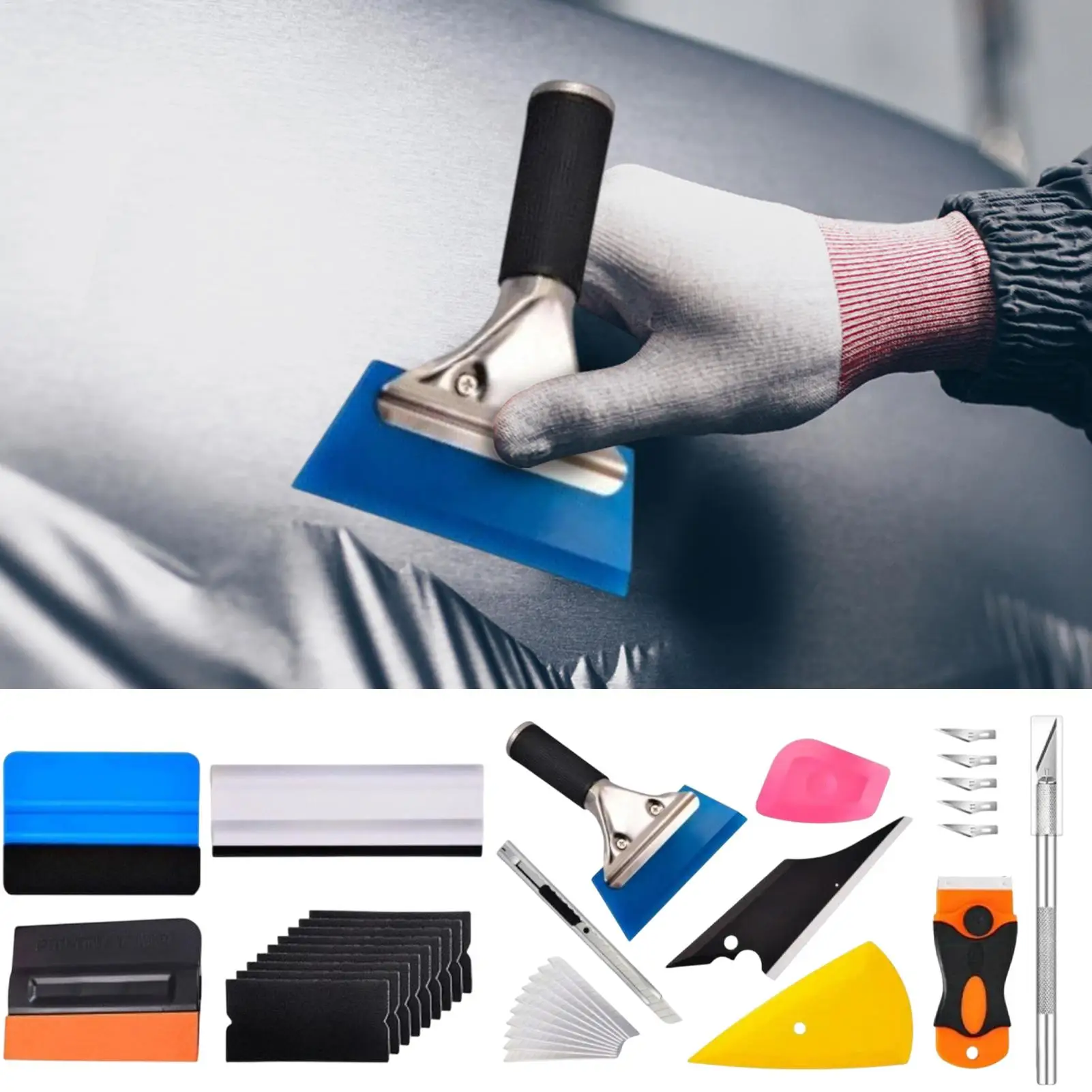 Car Film Wrapping Tool Kit Window Tinting Tools Vinyl Wrap Felt Squeegee Wrap Stick Vinyl Cutter Utility Knife Plastic Scraper ﻿