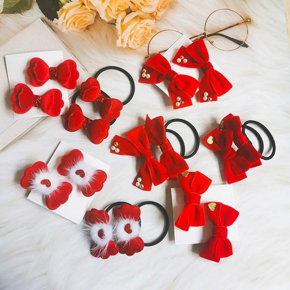 Bow Hair Grip Children Hairpins Red Hairpins Headwear Kids Bow Hair Clips Bow Hair Ring Hair Rope Chinese New Year Hairpins