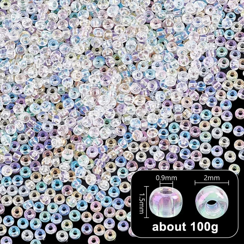 6000Pcs 11/0 2mm Glass Seed Beads Round Waist Beads Mini Spacer Beads for Earring Bracelet Necklace Jewelry Making AB Color