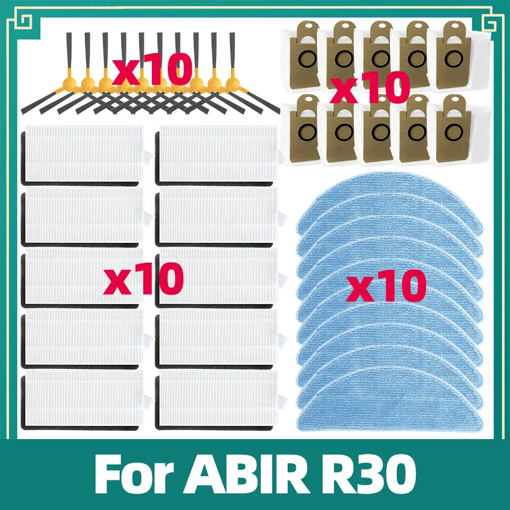 Accessories Kit Compatible For ABIR R30 Robot Vacuum Cleaner Side Brush Hepa Filter Mop Cloth Dust Bag Spare Parts