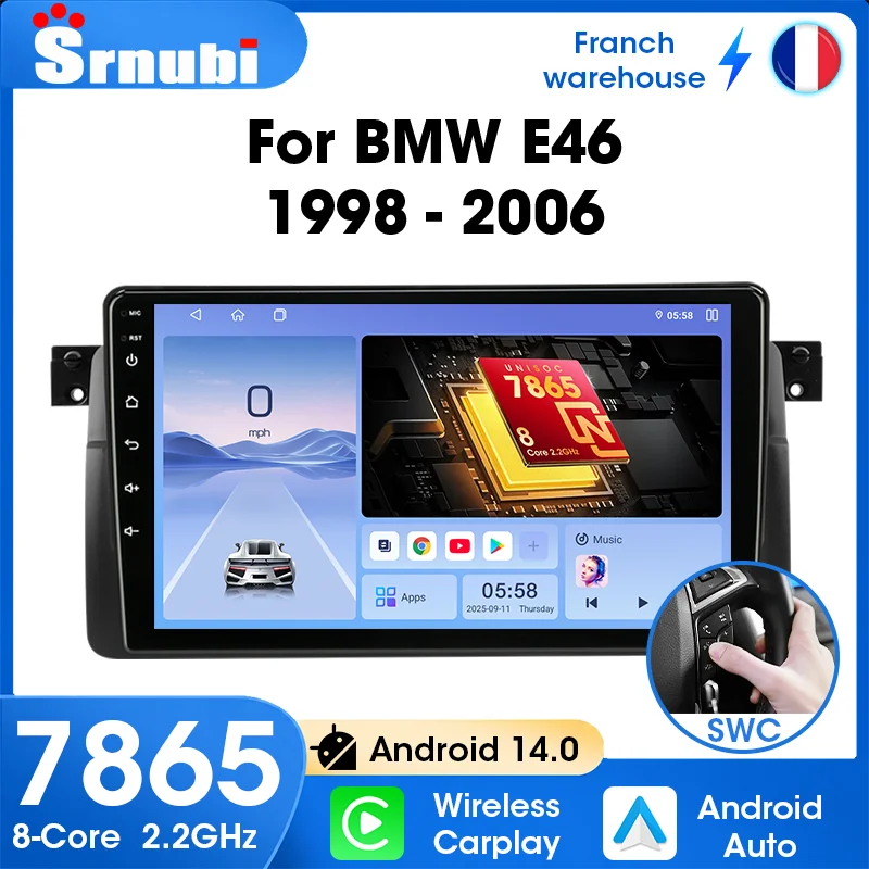 Radio estéreo con GPS y sistema de navegación para automóviles BMW Serie 3 E46, modelo 1998-2006. Compatible con Carplay y Android Auto. Reproductor multimedia de video, unidad principal 2 DIN, pantalla QLED, chip UIS7865 de 8 núcleos, WIFI, ecualizador, MirrorLink y cámara de visión trasera. Fácil instalación (Plug and Play).