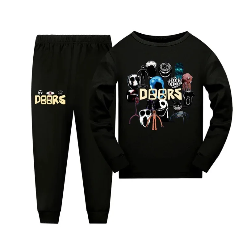 Game Doors Anime Toddler Boy Clothes Autumn Pajamas Cotton Long Sleeve T Shirt + Pants Costume Girls Casual Sportswear Set