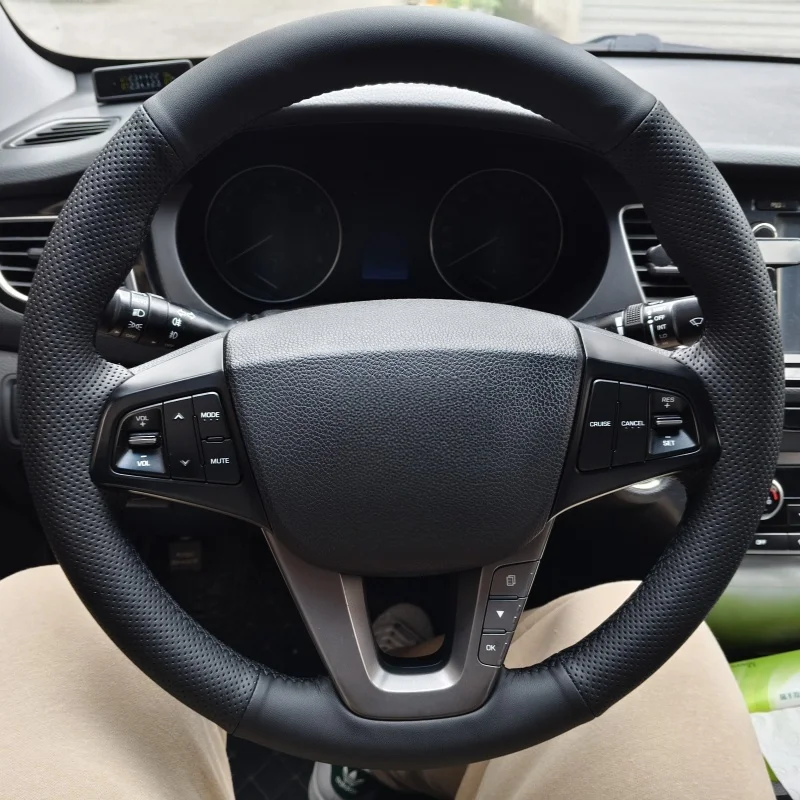 

Black Car Steering Wheel Cover DIY Anti Slip Wear-resistant Microfiber Leather For Hyundai Mingtu 2021 Auto Accessories