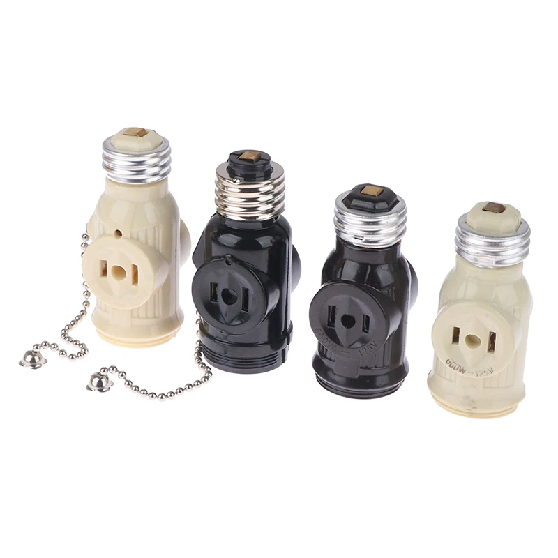 US Plug E26 Bulb Screw Socket To 2 Outlet Adapter Light Holder Splitter Pull Chain Switch Base Lamp Outlet Adapter For Home Use