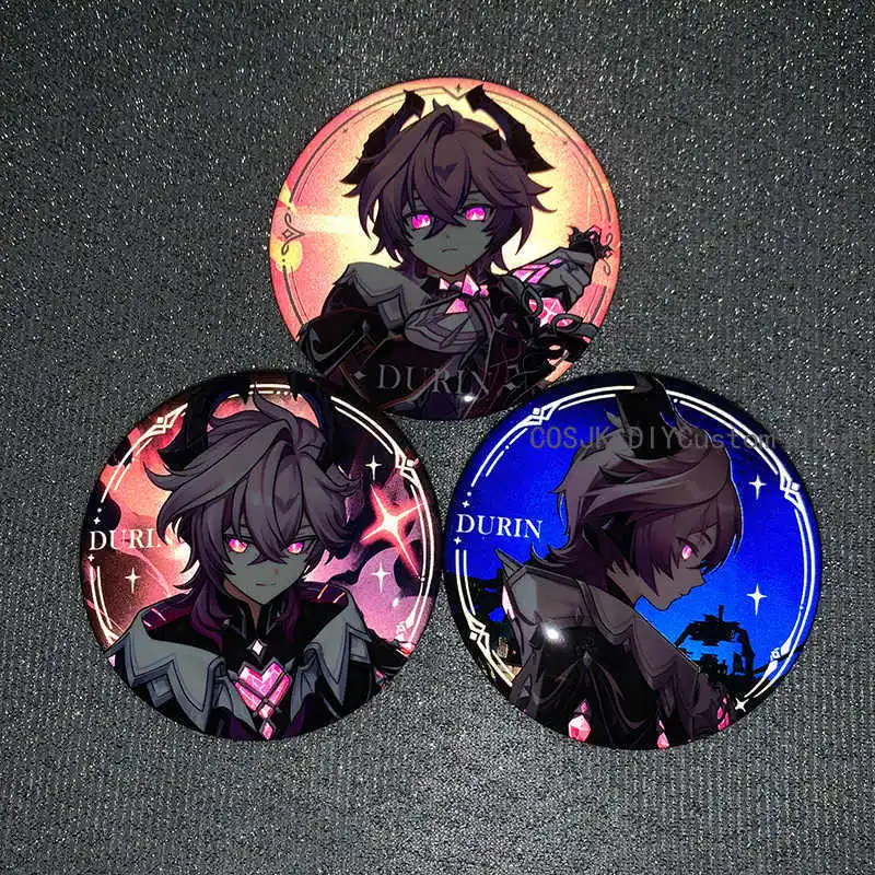 

Аниме Genshin Impact Durin светоотражающий двойной вспышки квадратный значок брошь булавка кулон украшение белья косплей подарок на день рождения