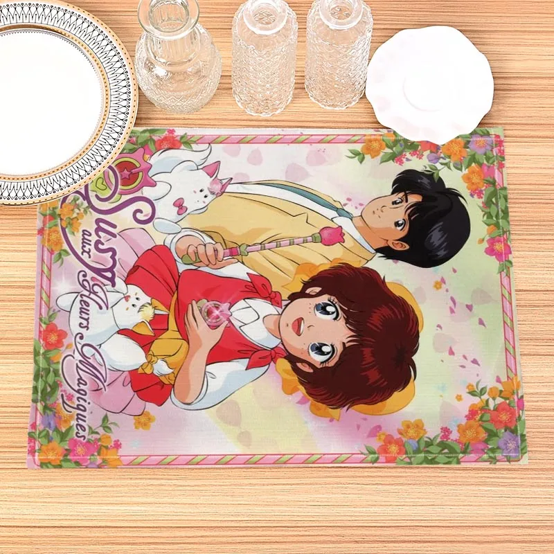 Maho no idol Pastel Yumi Print Linen Dining Table Mats Kitchen