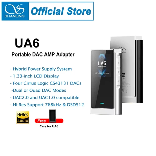 SHANLING UA6 HIFI portátil USB DAC amplificador de auriculares 4 X CS43131 DACs Audio de alta resolución soporte DSD 512 3,5mm/4,4mm salida equilibrada