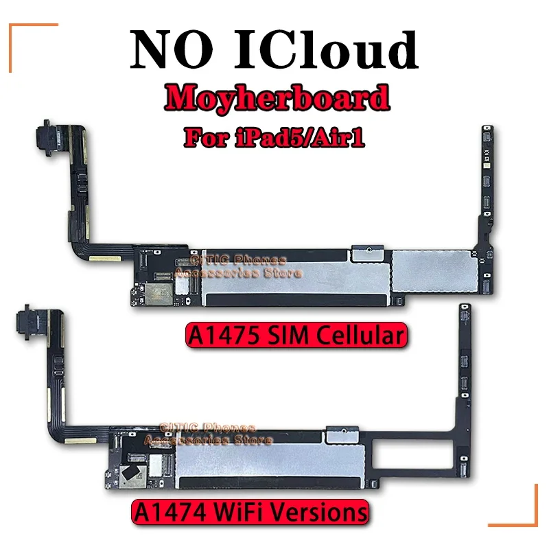 Original NO iCloud For IPad5 Logic Board A1474 WIFI Versions A1475 3G SIM Cellular Versions For IPad Air1 Motherboard