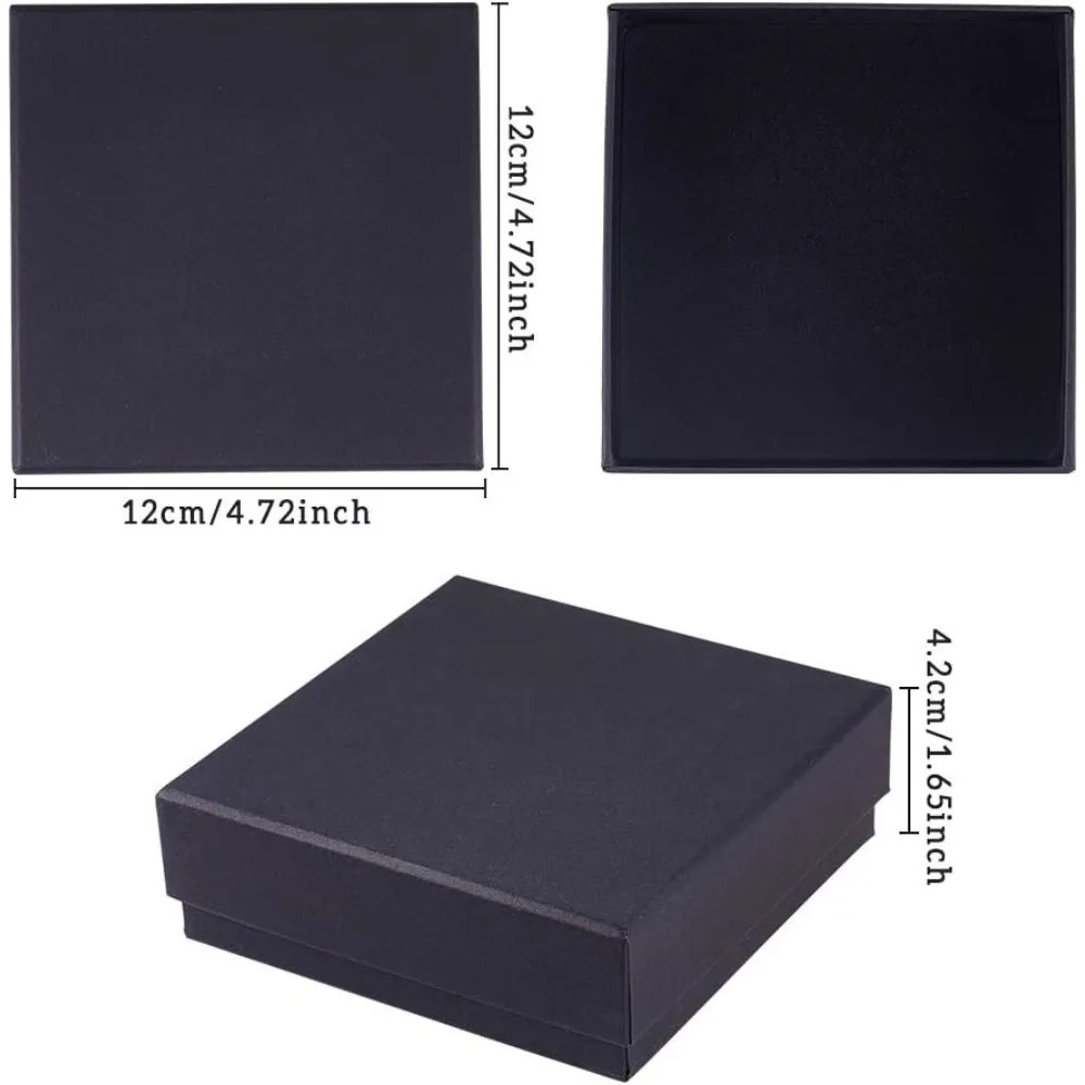 8 Pack Black Cardboard Jewelry Ring Boxes 4.7x4.7x1.6 Kraft Paper Box Square Gift Box with Sponge for Bracelet Rings