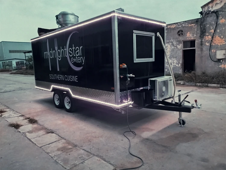 รถพ่วงบรรทุกอาหารแบบเคลื่อนที่สีเงินสำหรับระเบียงรถขายอาหารไอศกรีมหลากหลายรูปแบบ