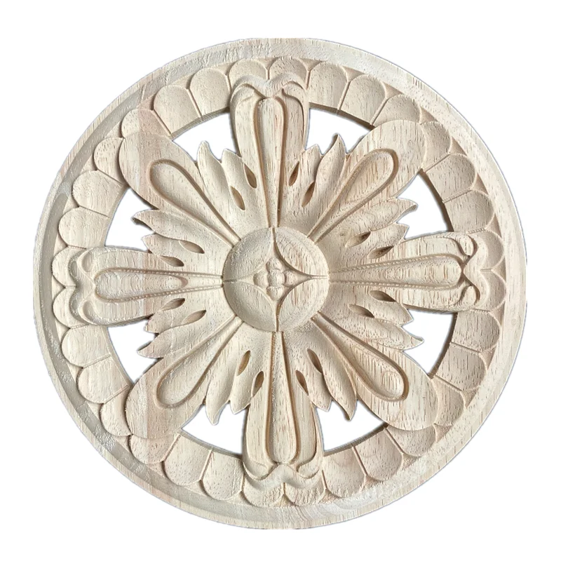 

24cm Carving Wood Furniture Accessories Applique Decor Patch Round Flower Home Decoration Accessories Craft Figurine Miniature