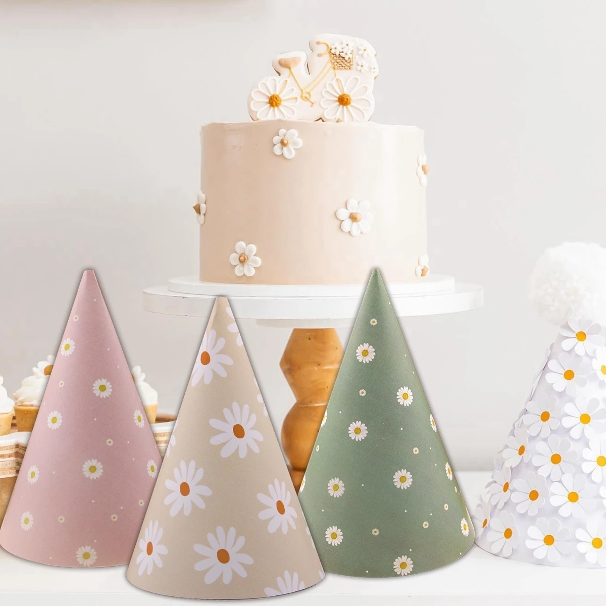 6pcs Pink Daisy Flower Paper Hats Multi Party Hat For Baby Shower Kids Daisy Birthday Wedding Party Decorations DIY Gifts Supply