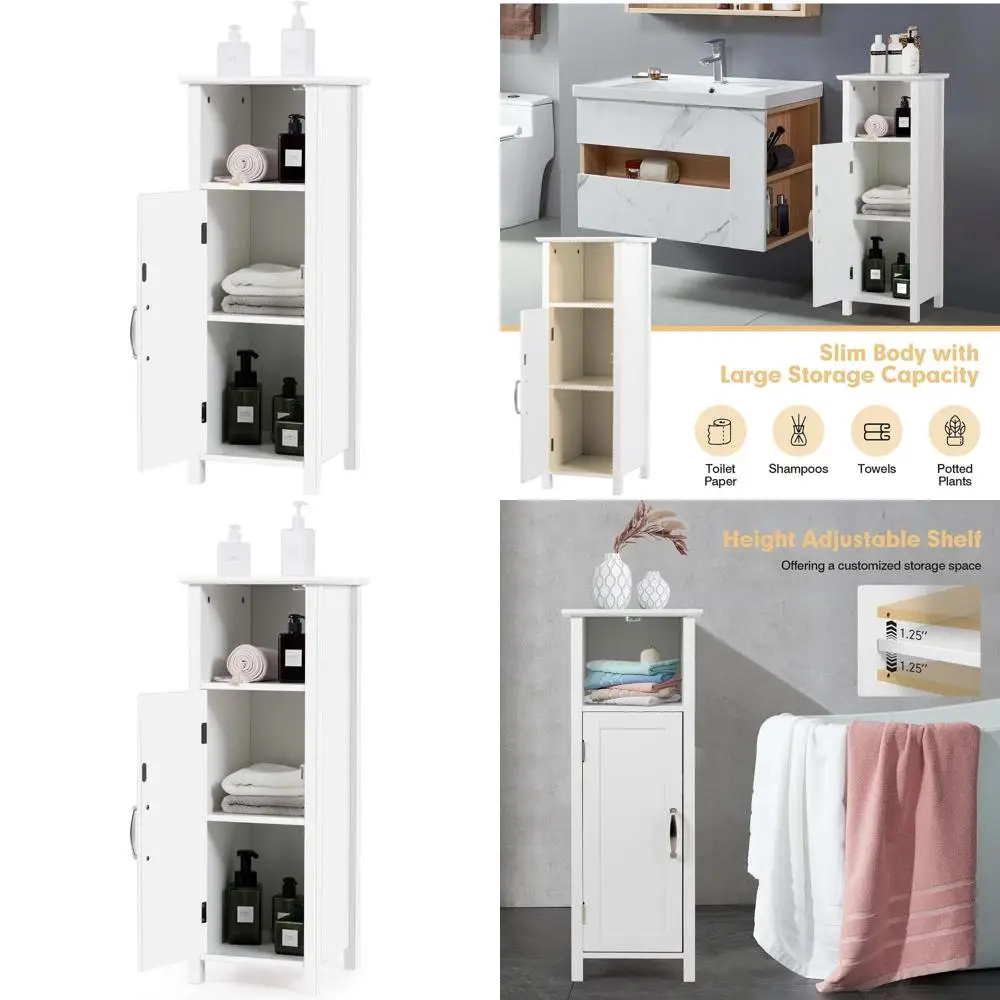 

Narrow Freestanding Storage Cabinet with Adjustable Shelves for Bathroom, Living Room, and Office, White