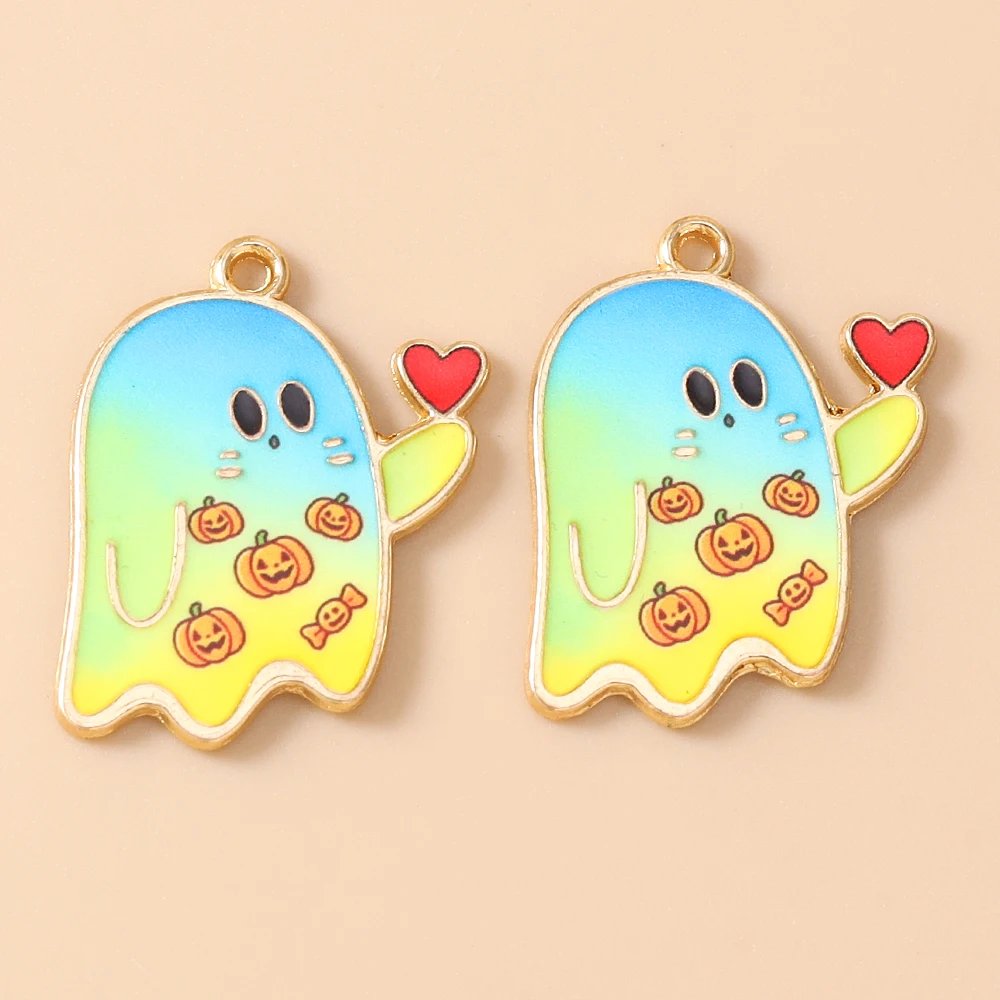 Leslie 20 Stück 19x25mm Niedliche Kawaii-Geister-Charms Halloween-Geister-Anhänger für Schmuckherstellung, Armband, Halskette, Zubehör – Detail 6