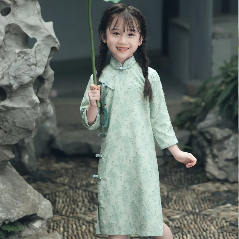 Cute Girl's Qipao Improved Chinese Style Child Dresses Elegant Button Vestidos Kids Banquet Gown Flower Girls Wedding Cheongsam