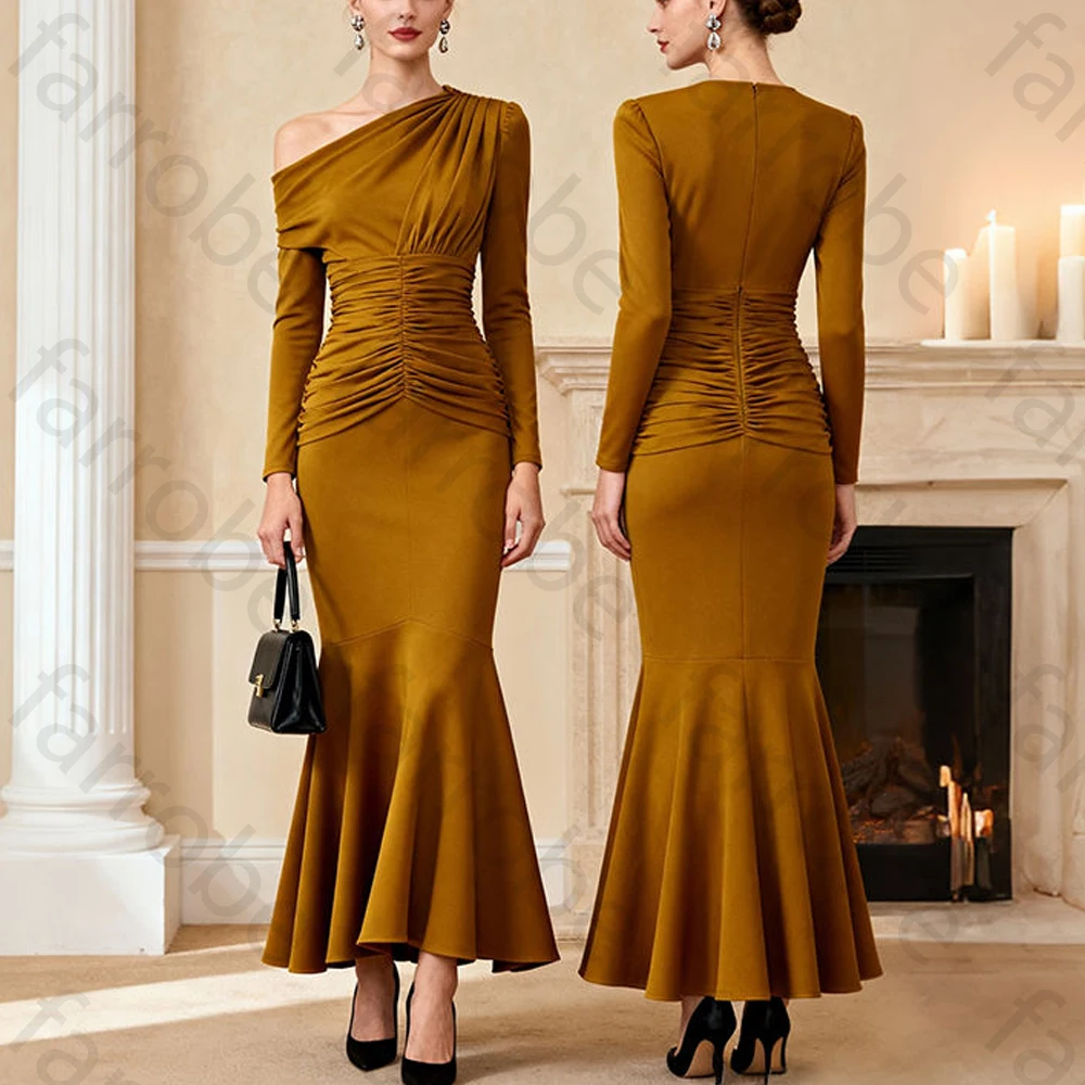 

Sexy Long Sleeve Bodycon Mermaid Evening Dresses Elegant Celebrity Dress Exquisite High Quality Prom Party Gown Women Customized