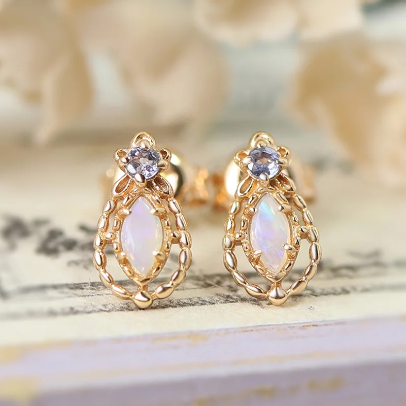 

Stud Earrings for Women Natural Opal Tanzanite Gemstone 925 Sterling Silver 18k Gold Plated Earring Vintage Fine Jewelry Gift