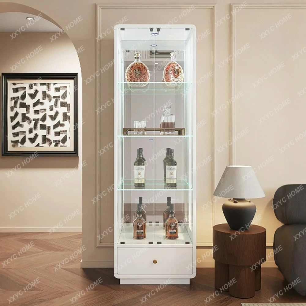 

HMJSolid wood wine cabinet modern simple double door glass door display household integrated against the wall high-end