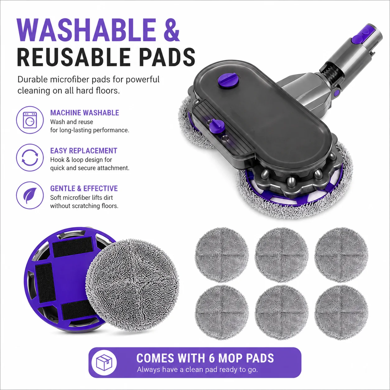 Electric Mop Head for Dyson V7 V8 V10 V11 V15 Wet Dry Dual Rotating Mop Water Tank Vacuum Cleaner Attachment with 6 Pads