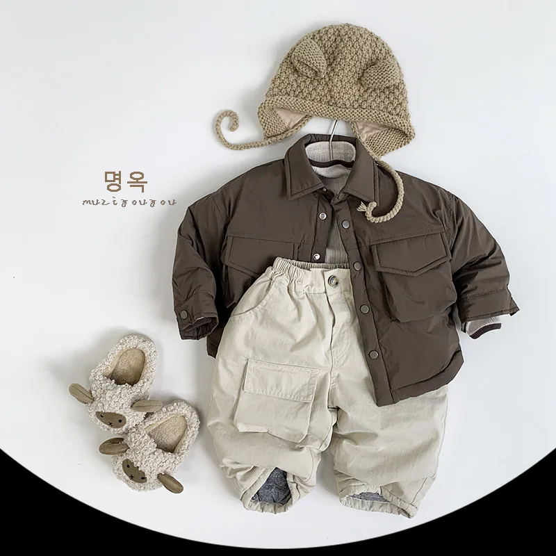 2025 Winter New Children Long Sleeve Warm Shirts Coat Solid Boys Down Jackets Girls Cotton Padded Jacket Kids Clothes