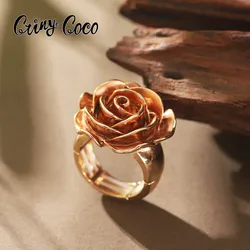 Cring Coco Rose Ring Accessories Women's Elegant Charm Enamel Ring Adjustable Plant Ring Jewelry Fashion Women's Christmas Gift