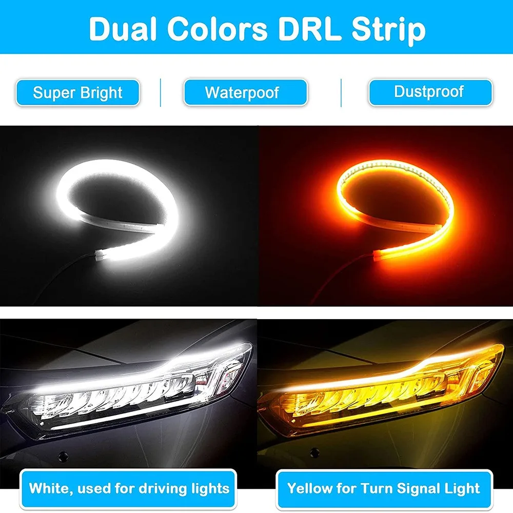 

2 PCS DRL Car Flexible LED Daytime Running Lights Turn Signal Lamp Headlight Waterproof 30cm 45cm 60cm White Red Yellow Blue