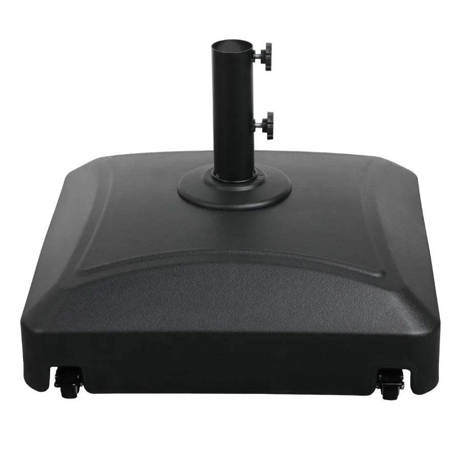 

125lb Capacity Fillable Mobile Patio Umbrella Base Heavy Duty Square Market Stand for Outdoor with 4 Wheels 2 Locks 2 Knobs Bla