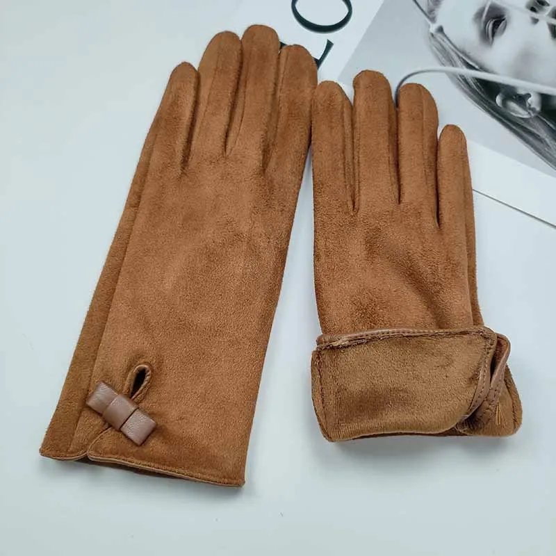 Female Print Buttons Rabbit Velvet Thicken Driving Gloves For Sports Winter Fleece Outdoor Full Finger Touch Screen Warm Mittens