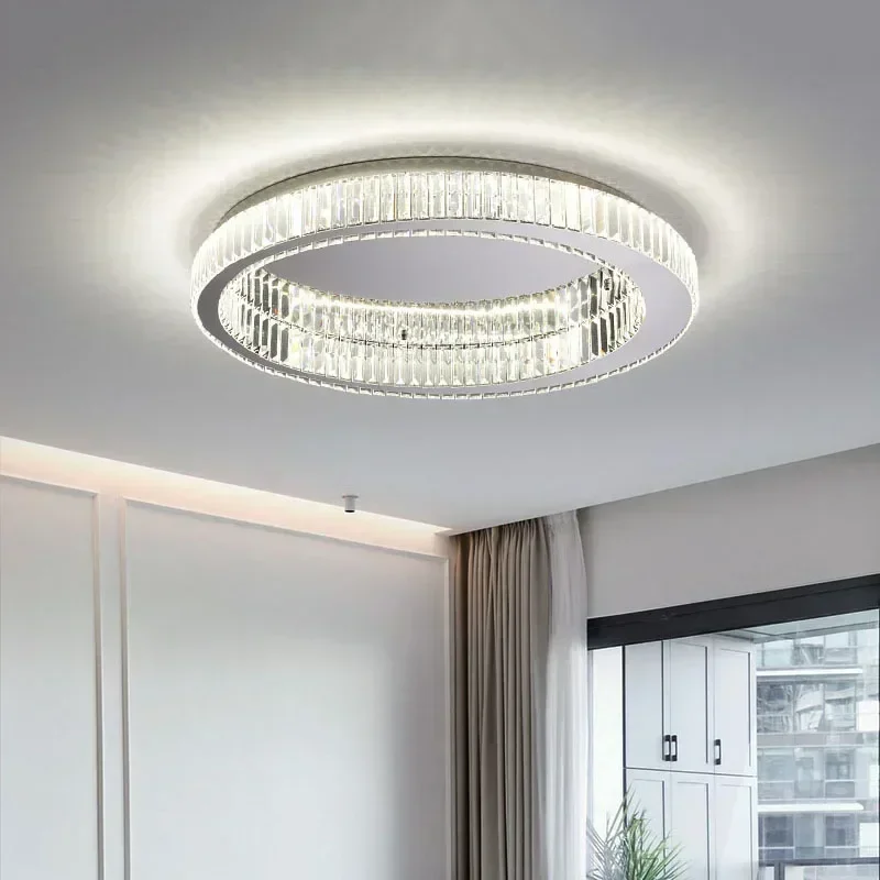 Luxury Modern Simple Crystal Circle Lamp Ceiling Chandelier Bedroom Living Room Study Decorative Led Indoor Light