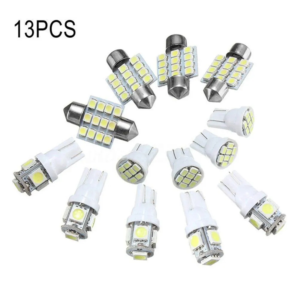 13pcs Canbus LED Car Reading Lights Bulbs Kit Footwell Trunk Dome License Plate Lamp Lighting Pure Blue White Accessories