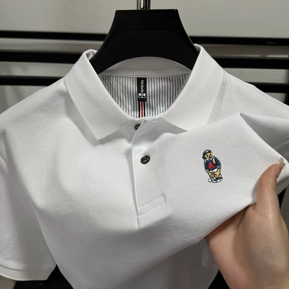 

100% pure cotton high-end luxury brand men's short sleeved polo shirt summer fashion hot selling bear embroidery casual T-shirt