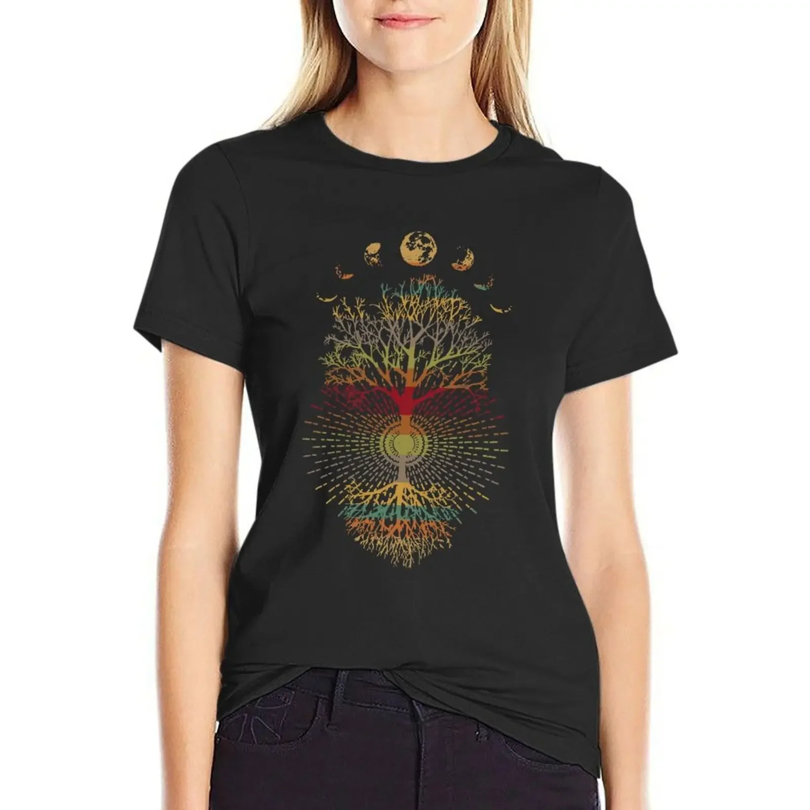 

Phases of the Moon Retro 60's 70's Vibe Tree of Life T-Shirt oversized anime clothes Woman T-shirts