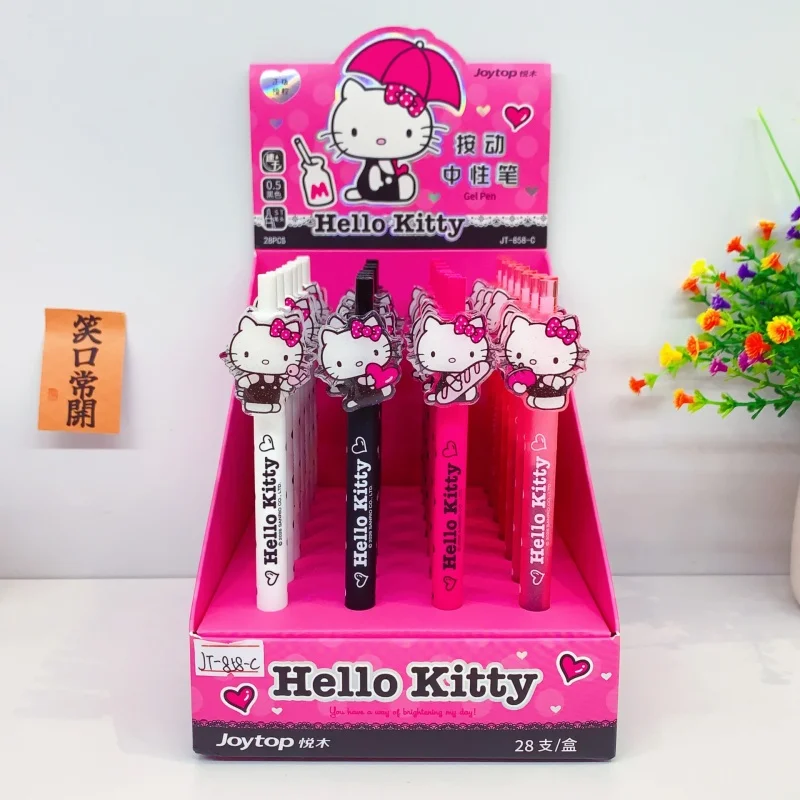 

28pcs/lot Creative Sanrio Kitty Press Gel Pen Cute 0.5mm Black Ink Press Signature Pens School Supplies