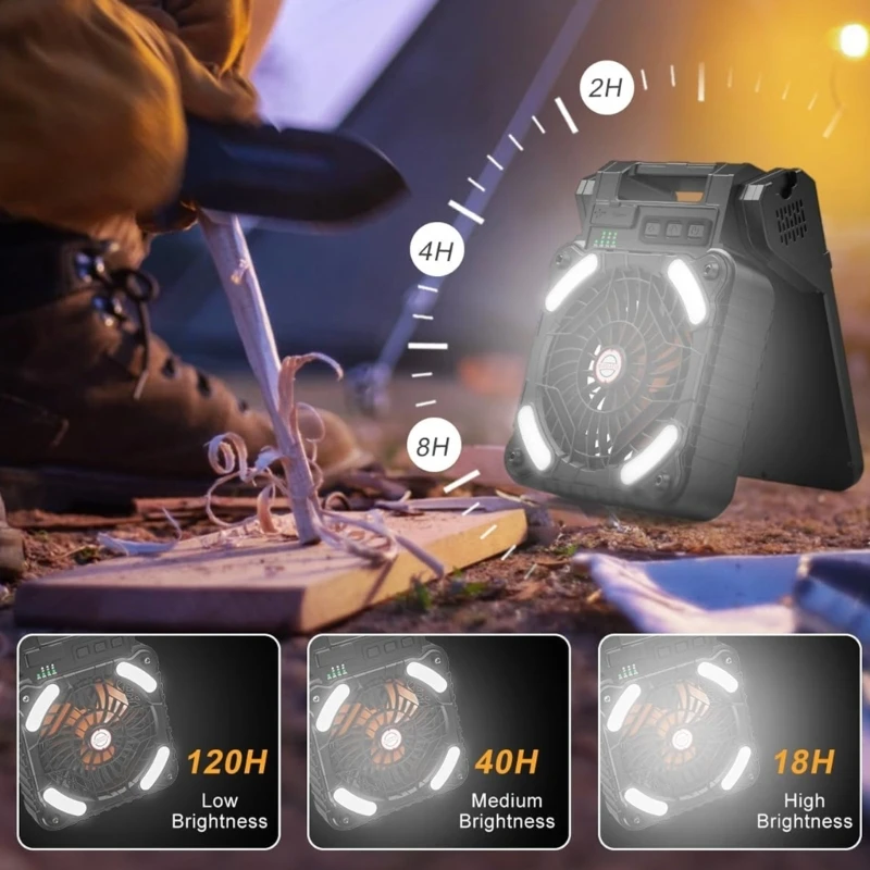 مروحة التخييم الخارجية M2EE تعمل بالبطارية بقدرة 5200 مللي أمبير في الساعة ومروحة صيد مع ضوء LED