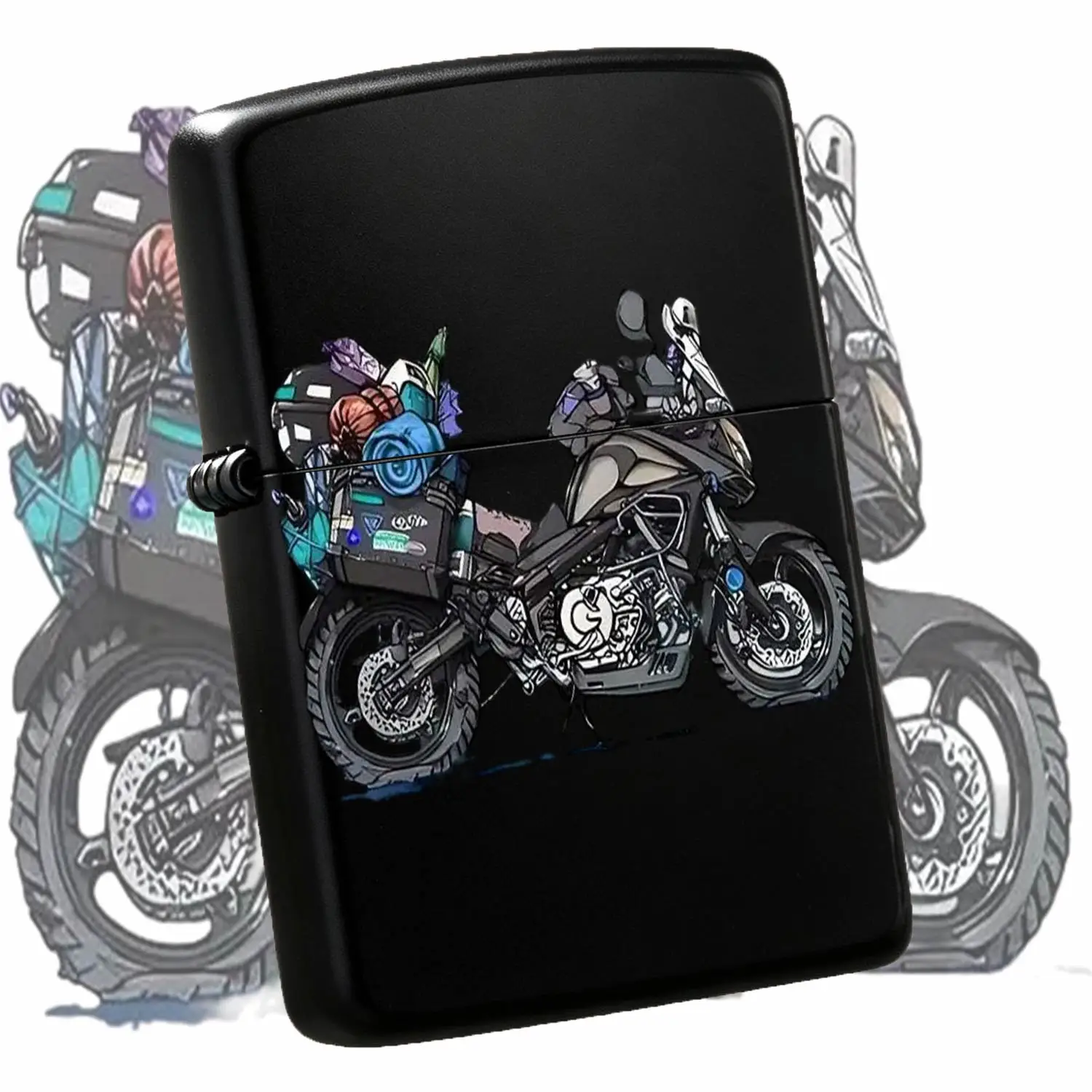 Creative Hand-Painted Adventure Touring Motorcycle Pattern Portable Lighter, Exquisite Stylish Travel Themed Decor, Practical Daily Carry Accessory For Camping Hiking Road Trip, Unique Decorative Present For Motorcycle  A Humorous And Inter