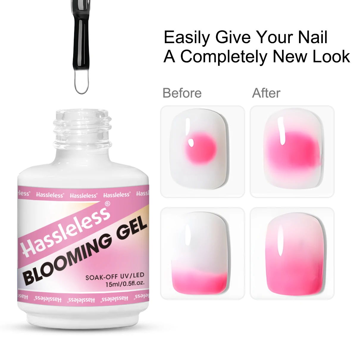 Hassleless 15ml clear gradient flower effect nail polish, soaked and blended with UV gel polish, can create an ink painting styl image 3