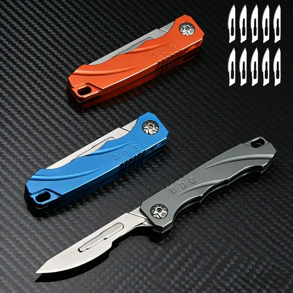 2026 Mini Sharp Knife Small Blade Portable Paper Art Carving Keychain for Express Delivery Unboxing，Free 10 Blades