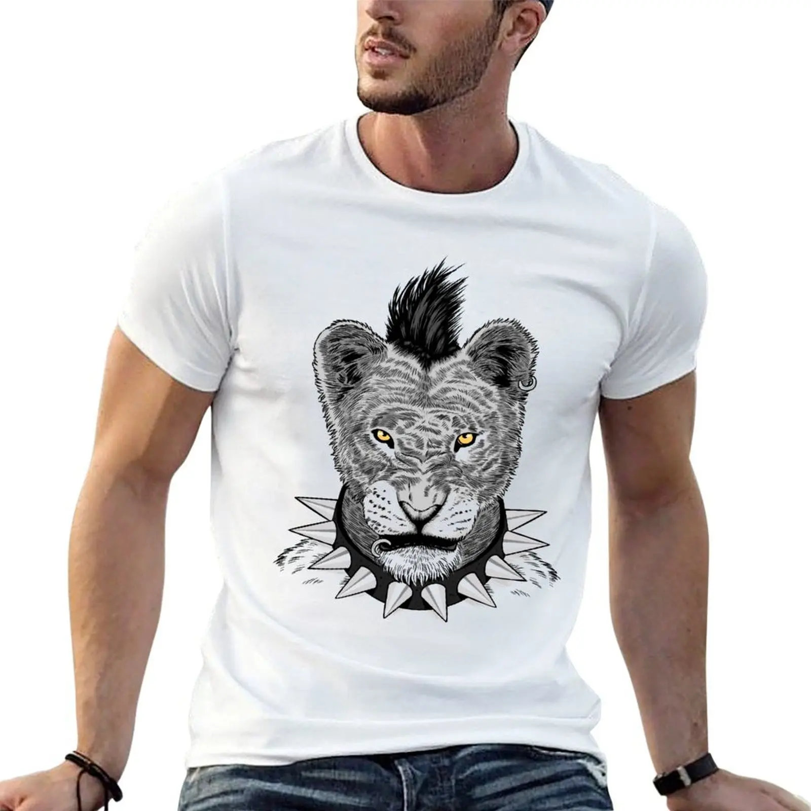 

Lion punk crest T-Shirt t shirt for man man t shirts for men man t shirts for men casual T-shirt