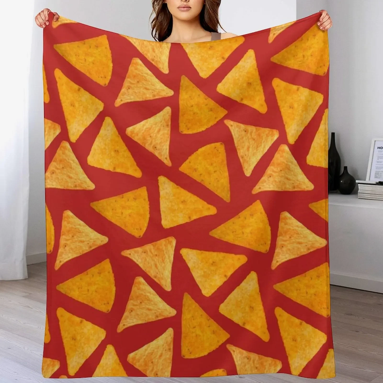Orange Chips - Red Throw Blanket Portable Lightweight Blanket for Travel Camping