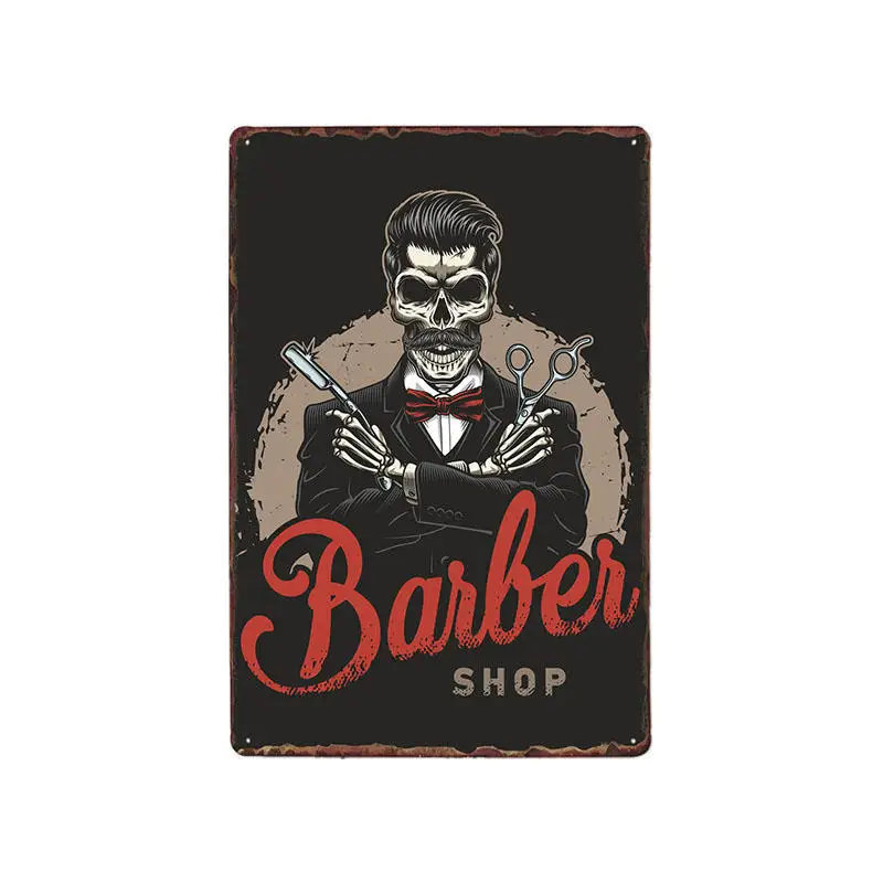 hohappyme Vintage Barber Shop Metal Signs Barbershop Poster Bar Pub Retro Plaque Haircut and Shave Beard Iron Plates 20x30 cm