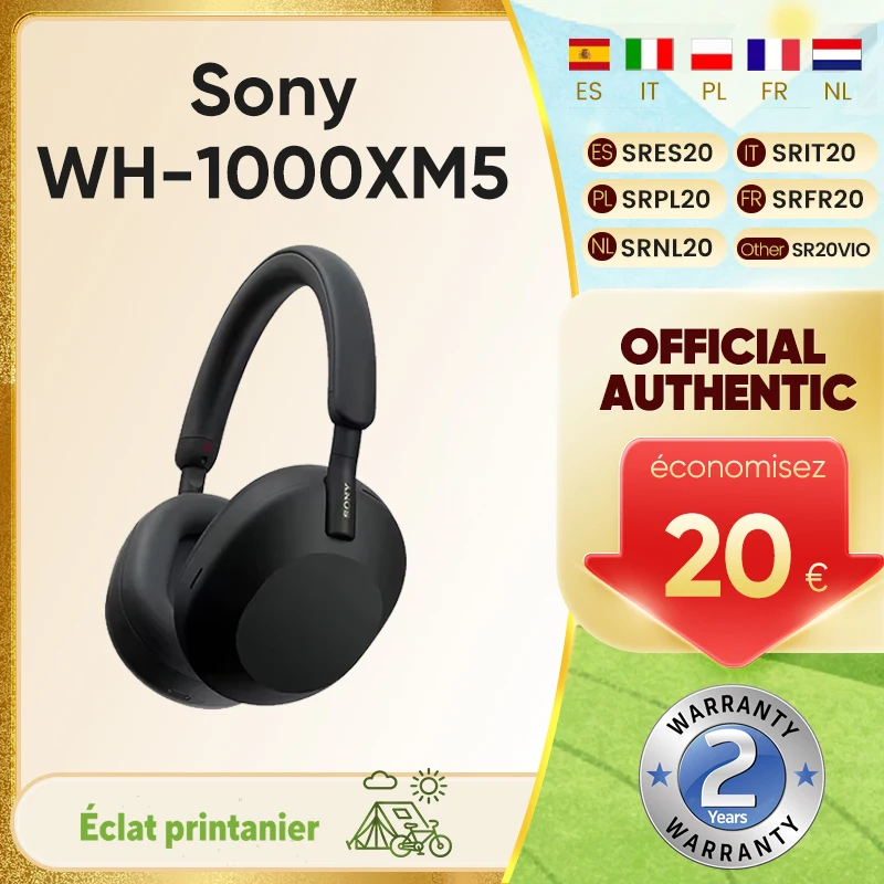 Casque sans fil à réduction de bruit active Sony WH-1000XM5 d'origine, avec unité de haut-parleur spécialement conçue de 30 mm
