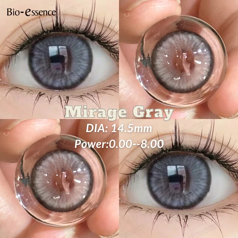 Bio-essence 1Pair Colored Contact Lense with Myopia Natural Black Korean Gray Big Eyes Contact Yearly Use Pupils High Quality