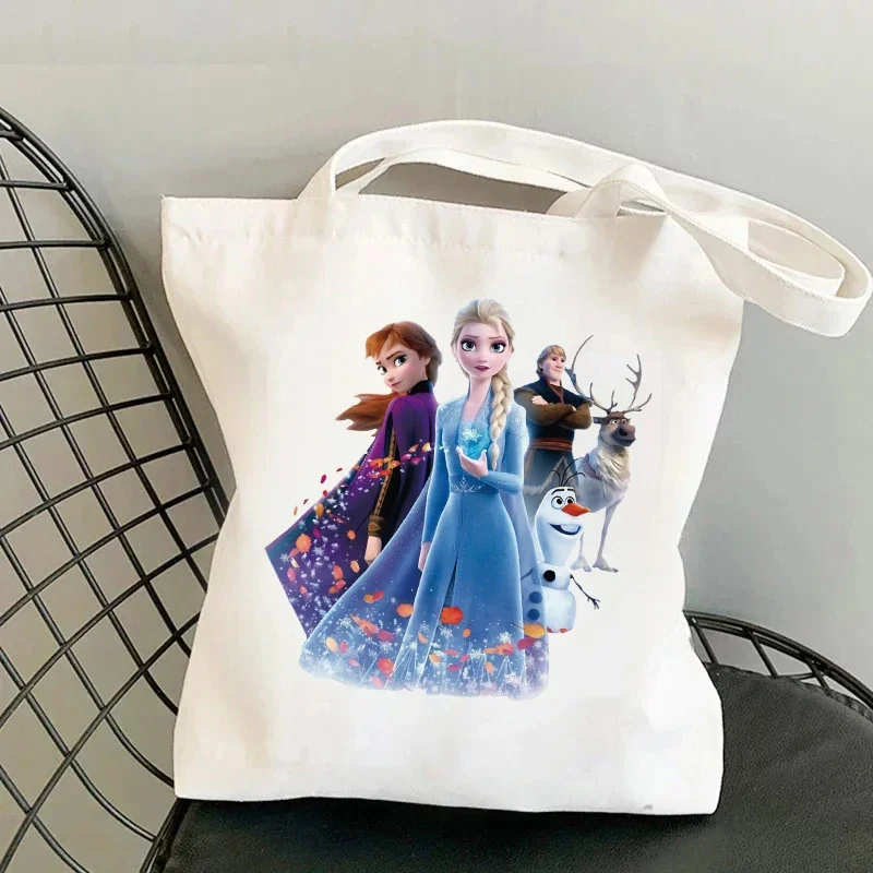 Frozen Elsa Anna women Canvas Shoulder Bag Print Handbags girl Large Capacity Shopper Totes Fashion Cotton Casual Shopping Bags