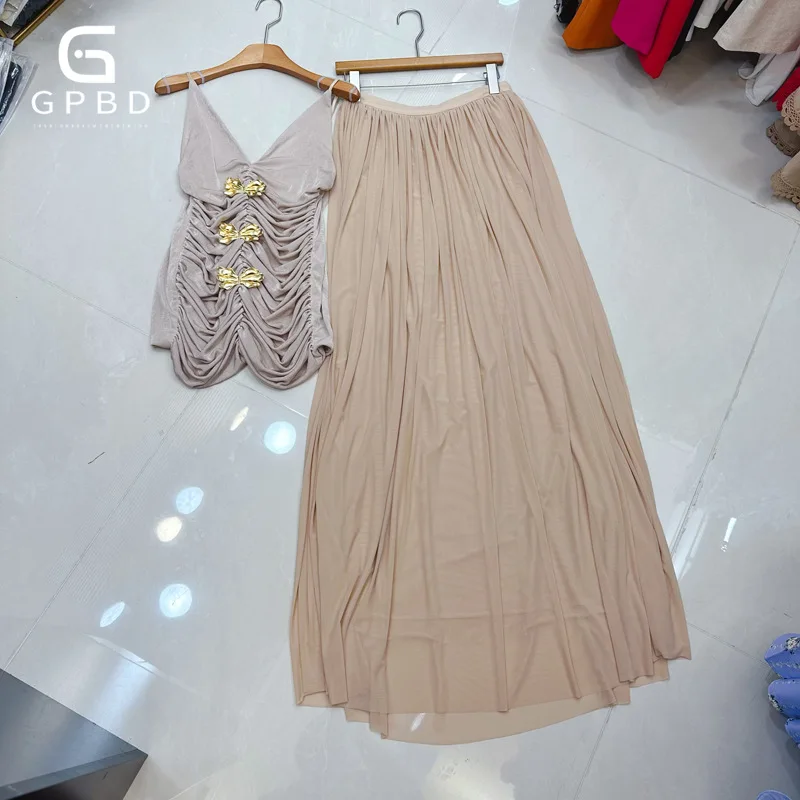

Elegant Strapless Bustier Satin Skirt Set Champagne High Waist Ruffled Midi Dress with Sheer Overlay Luxury Formal Evening Gown