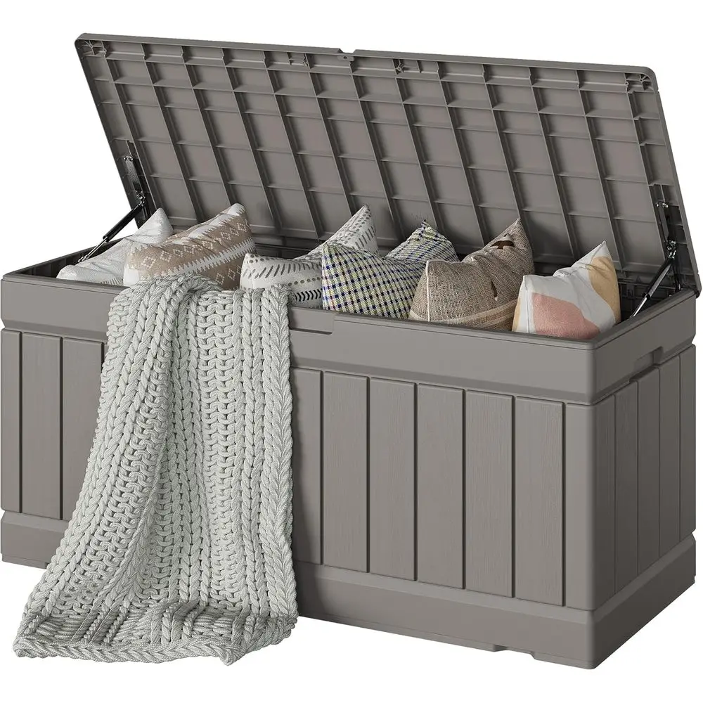 

78 Gallon Waterproof Resin Deck Box, Lockable Outdoor Storage Bench for Patio Furniture, Garden Tools and Pool Supplies