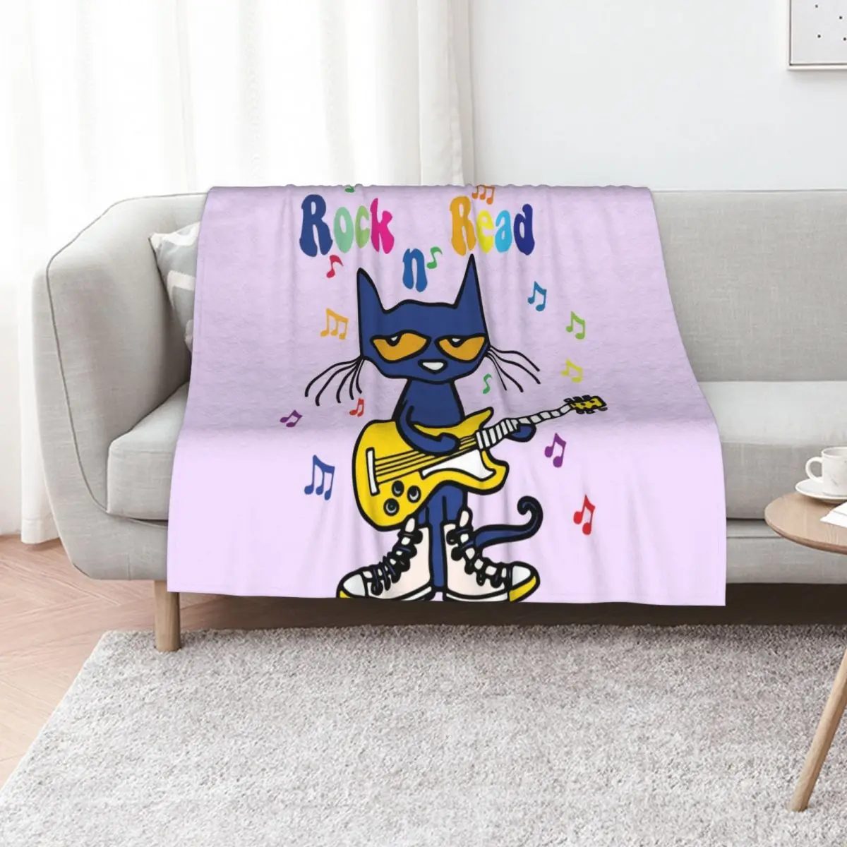 

Rock and Read Pete the Cat with his yellow Guitar and white Shoes Throw Blanket Bed Fashionable Nap warm for winter Blankets