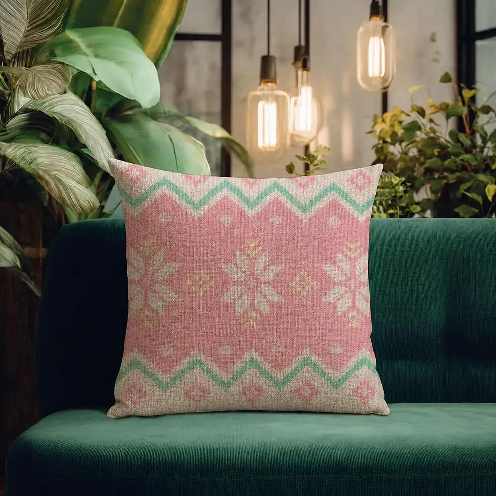 Art Pastel Fair Isle Knit Cushion Cover Natural Linen Pillowcase Set Cushion Cover for Sofa Bedroom Chair