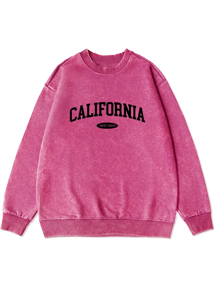 West Coast Of California Printing Distressed Sweatshirt Woman Loose Washed Warm Comfortable Hoodie Simple Versatile Tops Female