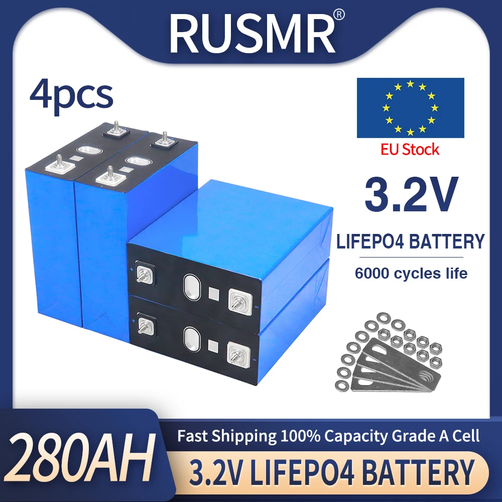 Fast Delivery 4PCS 3.2V 280Ah LiFePO4 Lithium Iron Phosphate Cell Pack Can be Combined into 12V 24V 36V 48V Rechargeable Battery